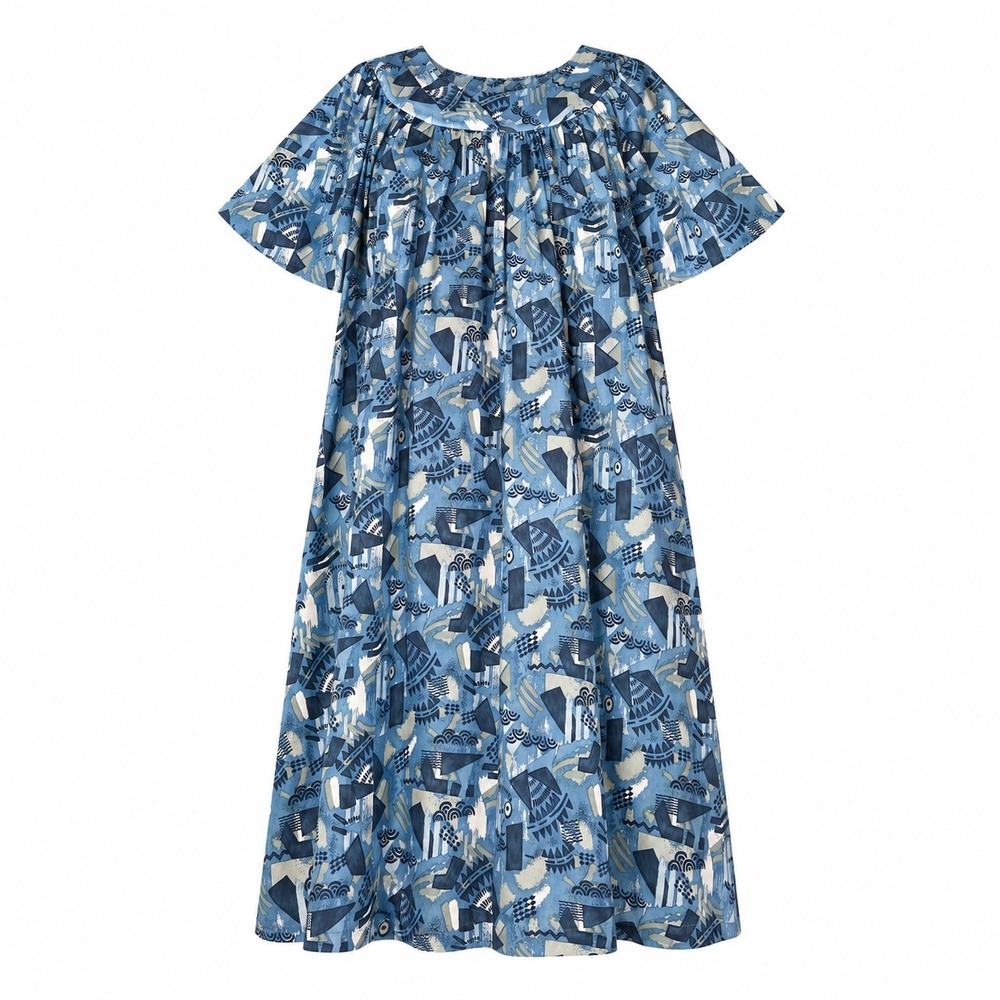 Anthony Richards Muumuu Dress L Blue Abstract Geometric Grannycore House Dress